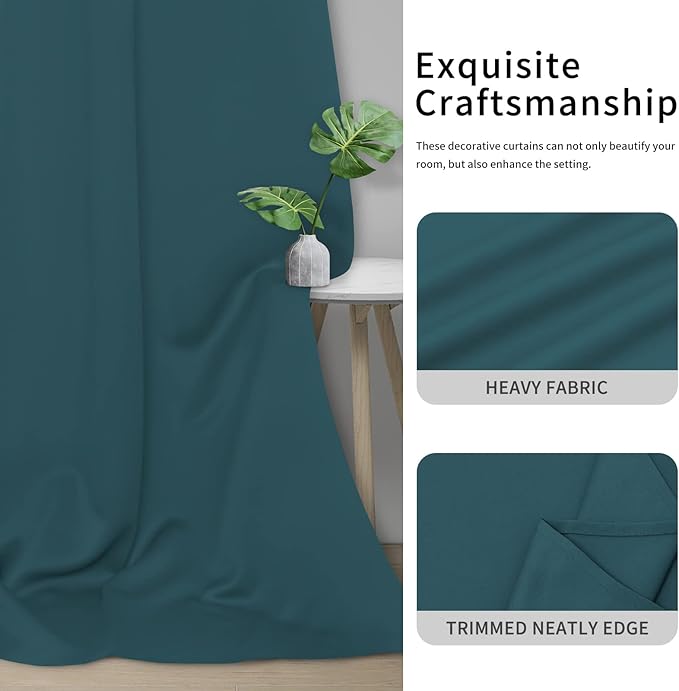 Easy-Going Blackout Curtains for Bedroom, Solid Thermal Insulated Grommet and Noise Reduction Window Drapes, Room Darkening Curtains for Living Room, 2 Panels(46x63 in, Peacock Blue)-Ruum Studio Home
