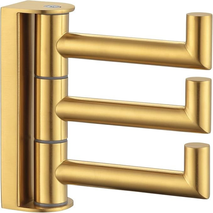 Angle Simple 3 Arms Towel Hook Brushed Gold, 304 Stainless Steel Swivel Triple Towel Holder, Folding Bathroom Hook, Wall Mount-Ruum Studio Home