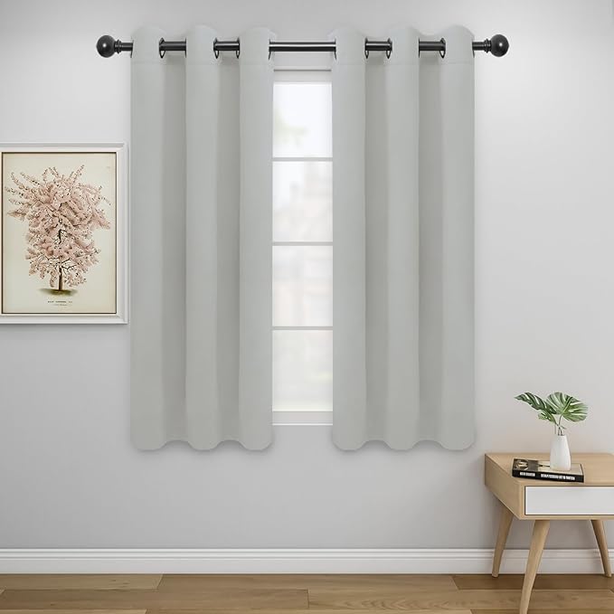 Easy-Going Blackout Curtains for Bedroom, Solid Thermal Insulated Grommet and Noise Reduction Window Drapes, Room Darkening Curtains for Living Room, 2 Panels (34x54 in, Greyish White)-Ruum Studio Home