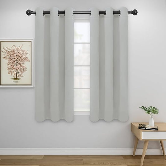 Easy-Going Blackout Curtains for Bedroom, Solid Thermal Insulated Grommet and Noise Reduction Window Drapes, Room Darkening Curtains for Living Room, 2 Panels (34x54 in, Greyish White)-Ruum Studio Home