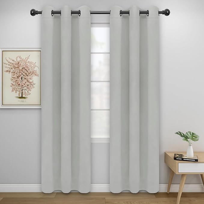 Easy-Going Blackout Curtains for Bedroom, Solid Thermal Insulated Grommet and Noise Reduction Window Drapes, Room Darkening Curtains for Living Room, 2 Panels (34x84 in, Greyish White)-Ruum Studio Home