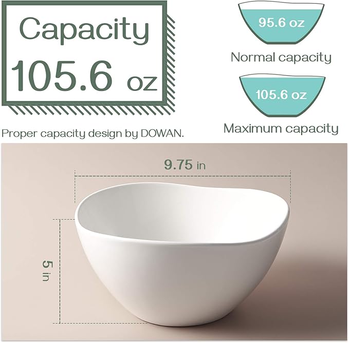 DOWAN Large Mixing Bowls, Ceramic Serving Bowls, 3.2 Quart Deep Salad Bowls, 105 Oz White Fruit Bowls for Modern Home, Set of 2-Ruum Studio Home