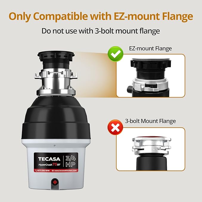 3/4 HP Batch Feed Garbage Disposal, TECASA Stainless Steel Food Waste Grinding System for Kitchen Sink Food Waste, Power Cord Included, Sound Reduction, Grey and Black - HyperCrush 75 BF-Ruum Studio Home