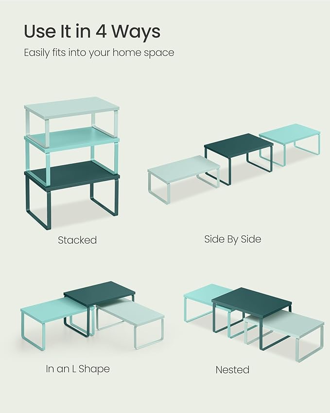 SONGMICS Cabinet Organizer Shelf, Set of 3 Kitchen Counter Shelves, Kitchen Storage, Spice Rack, Stackable, Expandable, Green UKCS220C01-Ruum Studio Home