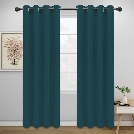 Easy-Going Blackout Curtains for Bedroom, Solid Thermal Insulated Grommet and Noise Reduction Window Drapes, Room Darkening Curtains for Living Room, 2 Panels (52x84 in,Peacock Blue)-Ruum Studio Home