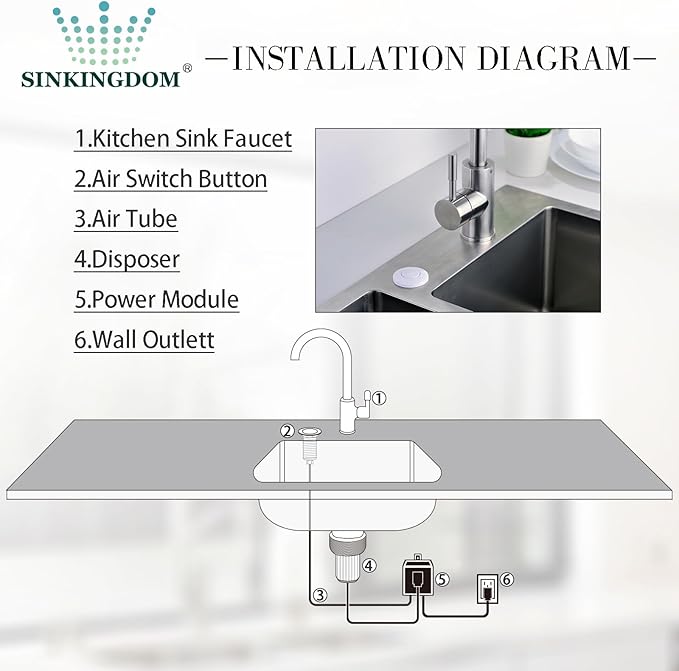 Garbage Disposal SinkTop Air Switch Kit,White with Long Button,Brass Made Cover,White-Ruum Studio Home