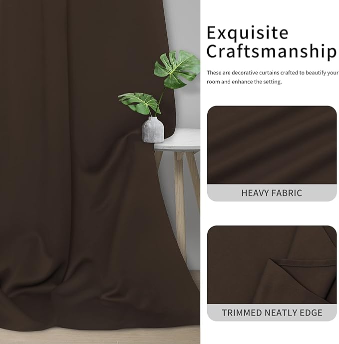 Easy-Going Blackout Curtains for Bedroom, Solid Thermal Insulated Grommet and Noise Reduction Window Drapes, Room Darkening Curtains for Living Room, 2 Panels(42x72 in, Dark Brown)-Ruum Studio Home