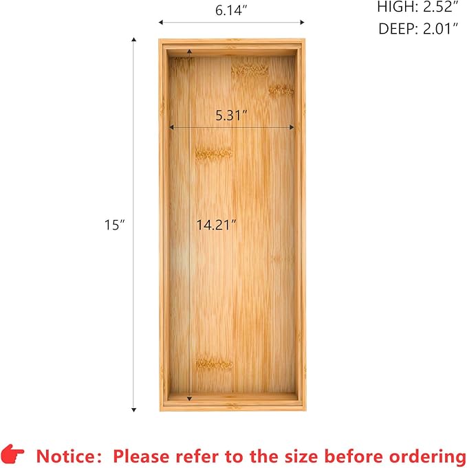 Drawer Organizer Storage Box Kitchen - Wood Stackable Tray Utensil Organizer for Office Drawers,Cabinets,Shelves,Pantry,or Bathroom Counter,Drawer Dividers for Silverware Set of 2(15x6x2.5inch)-Ruum Studio Home