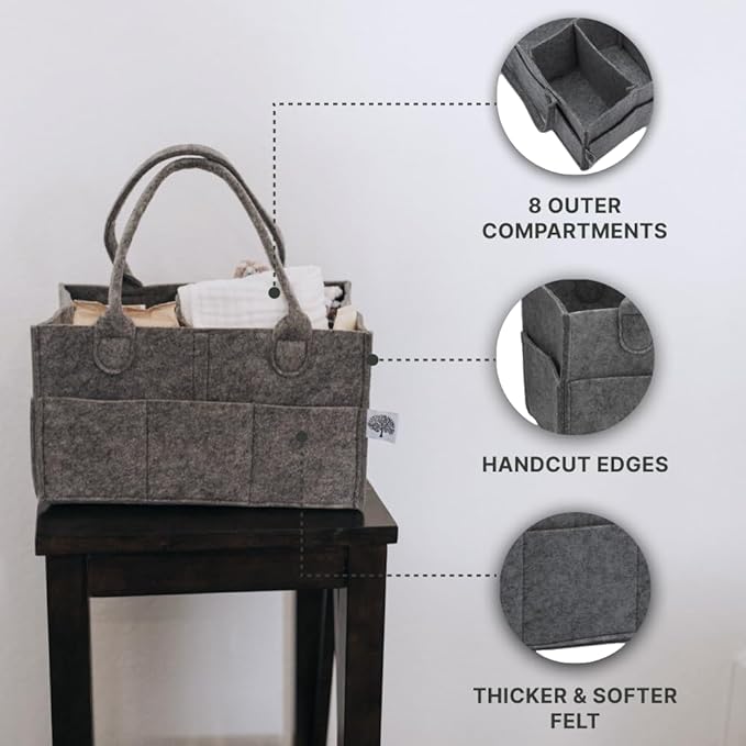 Parker Baby Co. Diaper Caddy - Nursery Storage Bin and Car Organizer for Diapers and Baby Wipes - Charcoal, Large-Ruum Studio Home