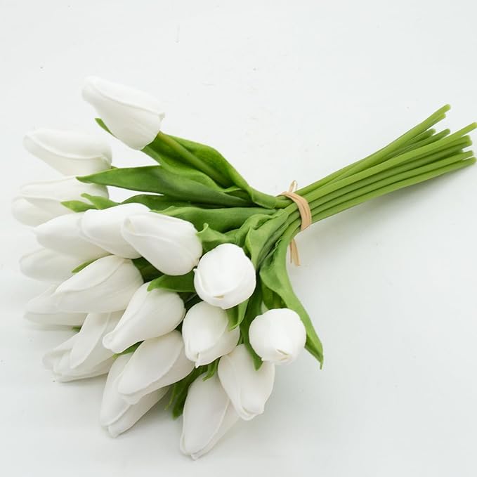 Buart Artificial Tulip in Bulk for Home Kitchen Wedding Bridal Bouquet,Fake White Flowers for Valentine's Day Mother's Day Easter Table Centerpieces Decorations(Mini Size,Real-Touch,12pcs)-Ruum Studio Home