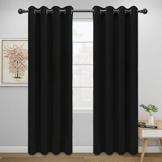 Easy-Going Blackout Curtains for Bedroom, Solid Thermal Insulated Grommet and Noise Reduction Window Drapes, Room Darkening Curtains for Living Room, 2 Panels (52x84 in,Black)-Ruum Studio Home