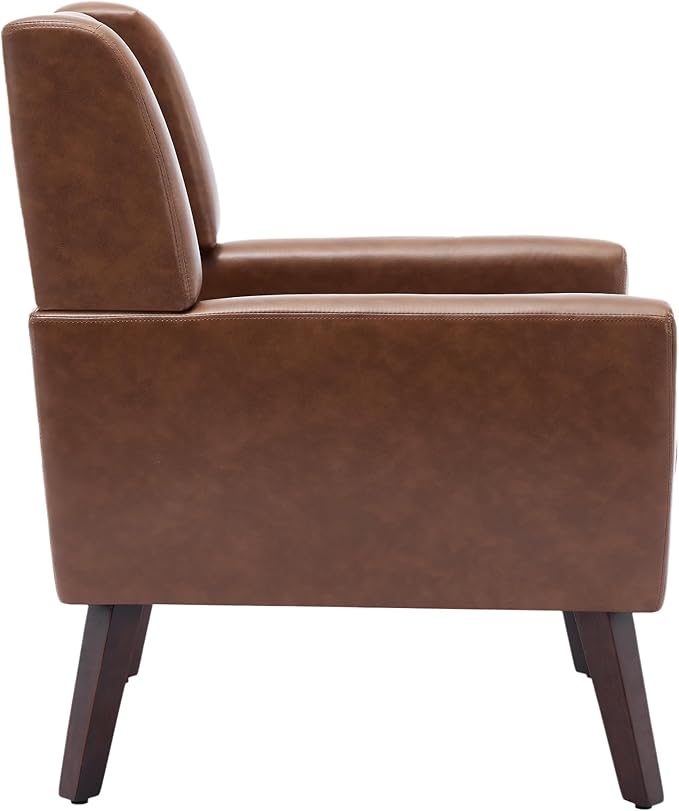 UIXE Faux Leather Accent Chair, Morden Upholstered Armchair for Living Room, Button Tufted Arm Chair Comfy Single Sofa Bedroom Side Reading Seat - Coffee-Ruum Studio Home