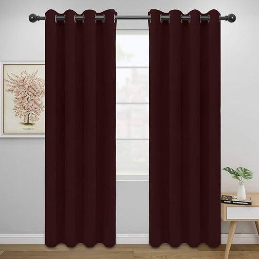 Easy-Going Blackout Curtains for Bedroom, Solid Thermal Insulated Grommet and Noise Reduction Window Drapes, Room Darkening Curtains for Living Room, 2 Panels (52x84 in,Wine)-Ruum Studio Home