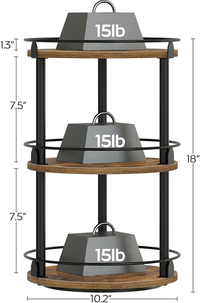 Spice Rack, Set of 2 Lazy Susan Organizer, 3-Tier Turntable Organizer For Cabinet, Compact and Versatile, for Kitchen Countertop, Rustic Brown SR23L2BR-Ruum Studio Home