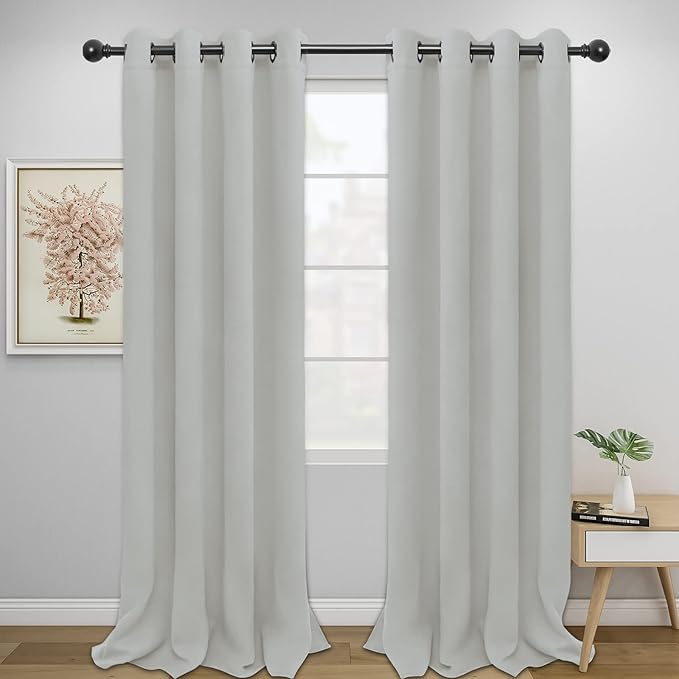 Easy-Going Blackout Curtains for Bedroom, Solid Thermal Insulated Grommet and Noise Reduction Window Drapes, Room Darkening Curtains for Living Room, 2 Panels(52x108 in, Greyish White)-Ruum Studio Home