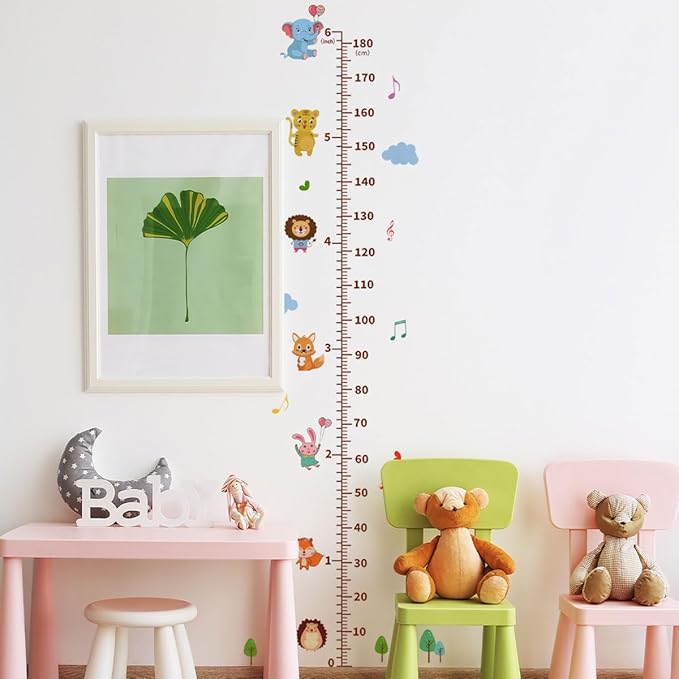 Cartoon Animals Self-adheve Vinyl Nursery Wall Decal Baby Growth Chart Sticker for Bedroom Play Room-Ruum Studio Home