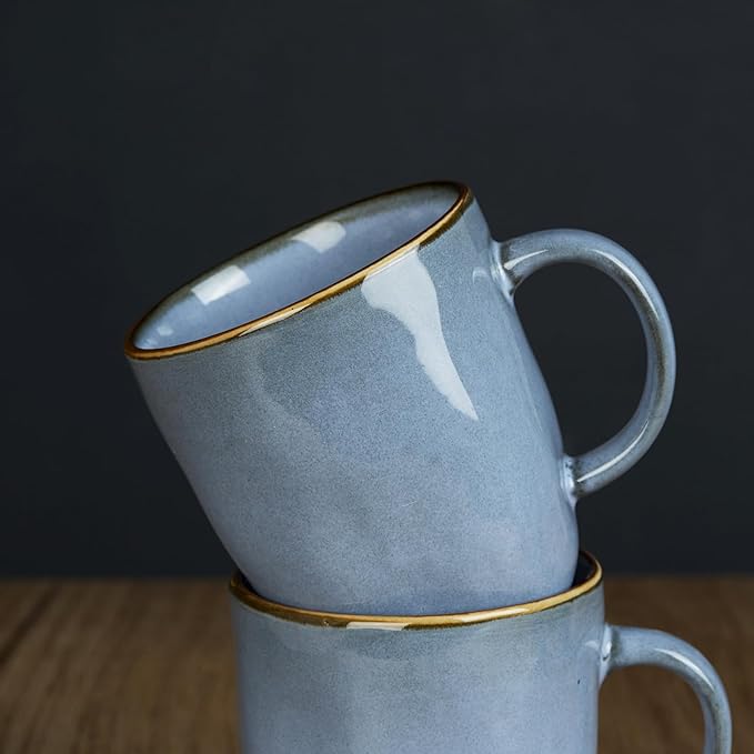 famiware Coffee Mugs Set of 4, Ocean Square 13oz Coffee Cup Set with Handle for Cocoa, Milk, Hot Chocolate, Tea, Water, Stoneware Cups for Kitchen, Microwave and Dishwasher Safe, Blue-Ruum Studio Home