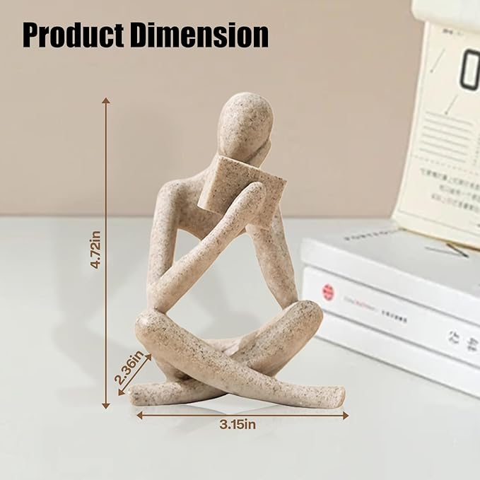 Bookshelf Decor Reading Statue - Abstract Art Thinker Sculpture Bookend for Shelves Aesthetic, Modern Home Decoration Figurine for Living Room Office Shelf Desk Coffee Table Decor(Beige Right)-Ruum Studio Home