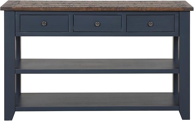 Solid Wood Console Table Sofa Table with Storage Drawers and Bottom Shelf Entryway Table for Entry Hallway Foyer Sofa Couch Table Fully Assembled (48.8" Blue)-Ruum Studio Home