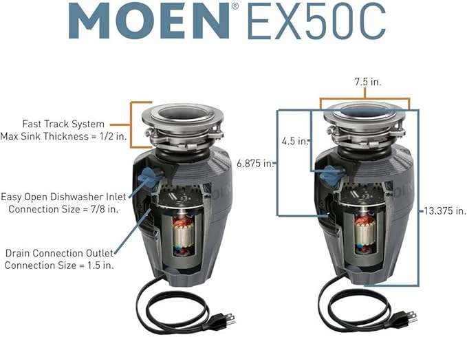 Moen Gray EX Series Prep Series 1/2 Horsepower Garbage Disposal, EX50C-Ruum Studio Home