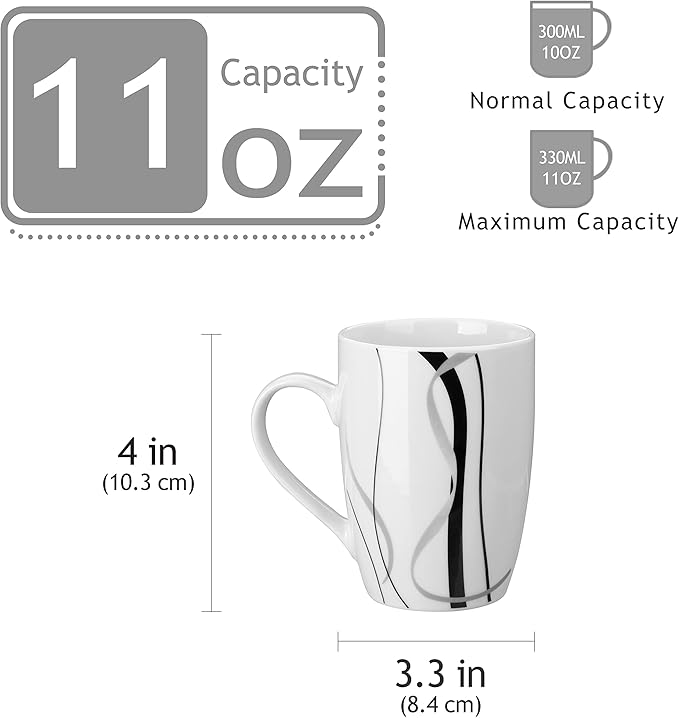 VEWEET Ceramic Coffee Mugs Set of 6, 11 OZ Coffee Cups Set with Handle, White Mugs Set Porcelain Cup Set for Kitchen, Microwave Dishwasher Safe, Series Fiona-Ruum Studio Home