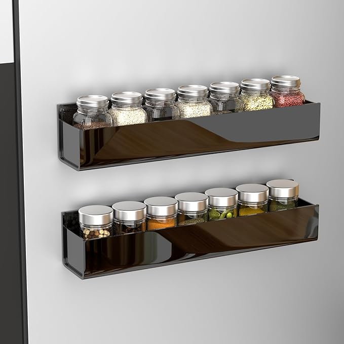 PMMASTO Adhesive Acrylic Spice Rack Organizer for Wall with Nano Double Sided Tape, Spice Shelf Organization for Kitchen Cabinet Door/Pantry Door, Wall Mount Seasoning Rack (Black-2 Pack)-Ruum Studio Home