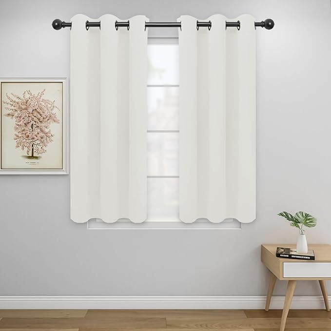 Easy-Going Blackout Curtains for Bedroom, Solid Thermal Insulated Grommet and Noise Reduction Window Drapes, Room Darkening Curtains for Living Room, 2 Panels (34x45 in, Ivory)-Ruum Studio Home
