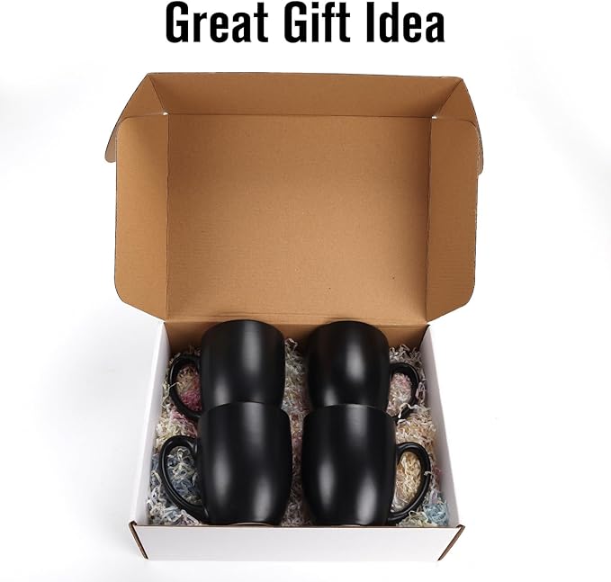 16 OZ Stoneware Coffee Mug Set of 6, Black Ceramic Mug with Different Color Inside, Colorful Porcelain Mug with Handle for Latte Espresso Cappuccino-Ruum Studio Home