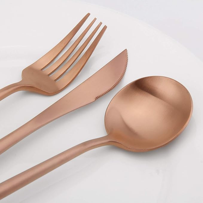 Matte Rosegold Silverware Set, Vanys 20 Piece Stainless Steel Cutlery Flatware Set, Kitchen Utensil Sets for 4, Tableware With Knife Spoons And Forks Set, Satin Finished Polished-Ruum Studio Home
