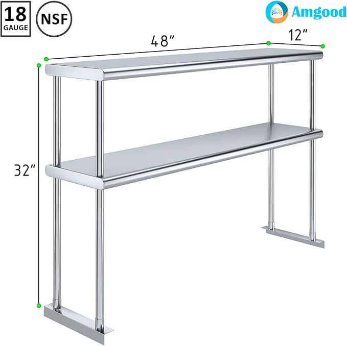AmGood Double OverShelf Stainless Steel NSF - Many (48" Long x 12" Deep)-Ruum Studio Home