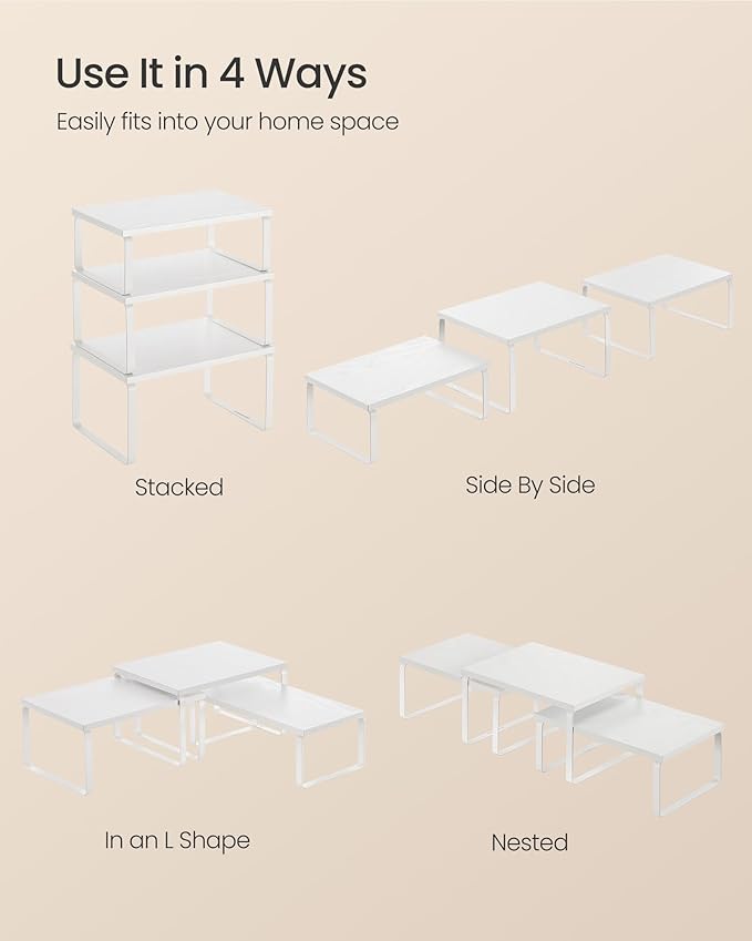 SONGMICS Cabinet Organizer Shelf, Set of 3 Kitchen Counter Shelves, Kitchen Storage, Spice Rack, Stackable, Expandable, Snow White and Matte White UKCS220W01-Ruum Studio Home