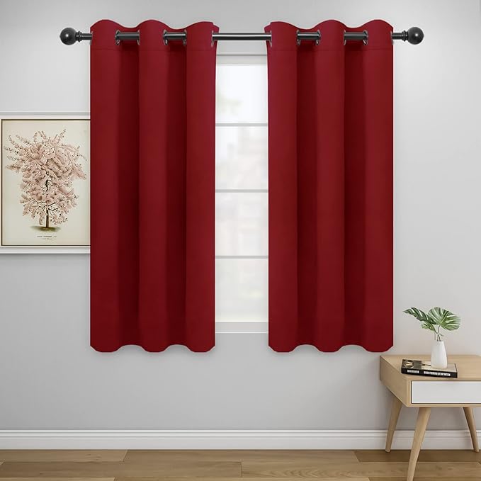 Easy-Going Blackout Curtains for Bedroom, Solid Thermal Insulated Grommet and Noise Reduction Window Drapes, Room Darkening Curtains for Living Room, 2 Panels (42x54 in, Christmas Red)-Ruum Studio Home