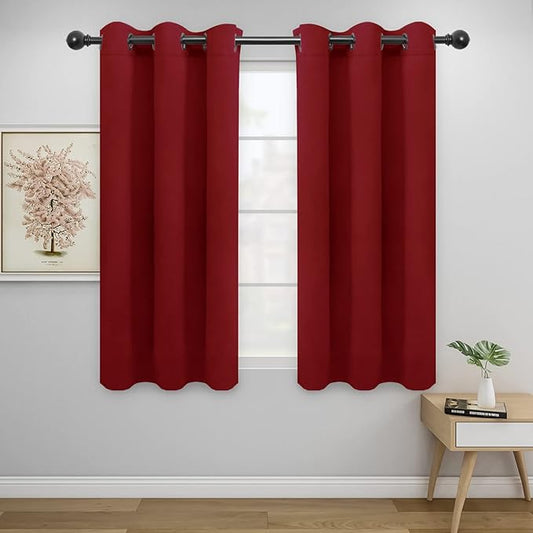 Easy-Going Blackout Curtains for Bedroom, Solid Thermal Insulated Grommet and Noise Reduction Window Drapes, Room Darkening Curtains for Living Room, 2 Panels (42x54 in, Christmas Red)-Ruum Studio Home