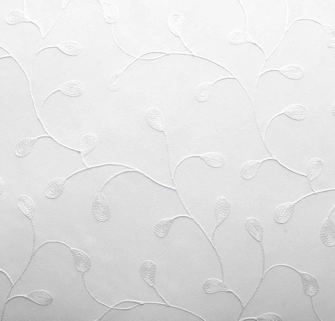 MIUCO Floral Embroidery Semi Sheer Curtains Faux Linen Grommet Window Curtains for Bedroom Living Room 63 Inch Length 2 Panels, Pure White-Ruum Studio Home