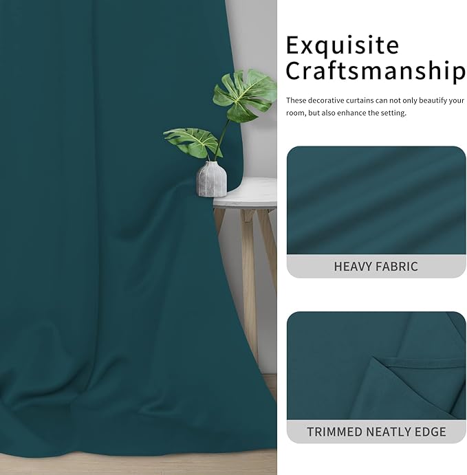Easy-Going Blackout Curtains for Bedroom, Solid Thermal Insulated Grommet and Noise Reduction Window Drapes, Room Darkening Curtains for Living Room, 2 Panels (42x95 in, Peacock Blue)-Ruum Studio Home