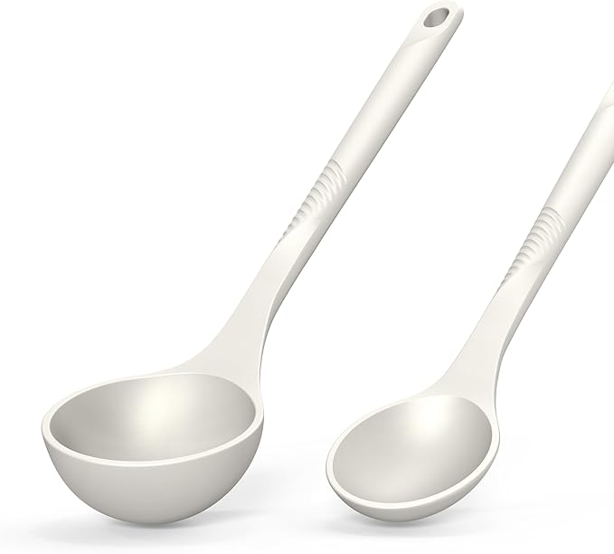 Silicone Cooking Utensils Set - 600°F Heat Resistant, Nonstick Kitchen Utensil Set with Spatulas, Spoons, Whisk, Tongs, BPA Free, Dishwasher Safe, Cream White-Ruum Studio Home