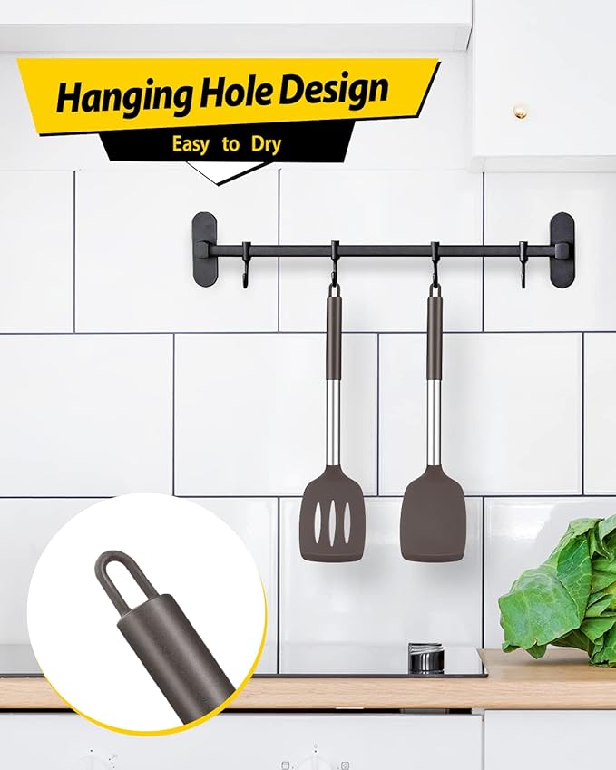 Pack of 2 Silicone Solid Turner, Non Stick Slotted Kitchen Spatulas, High Heat Resistant BPA Free Cooking Utensils, Ideal Cookware for Fish, Eggs, Pancakes(Chocolate)-Ruum Studio Home
