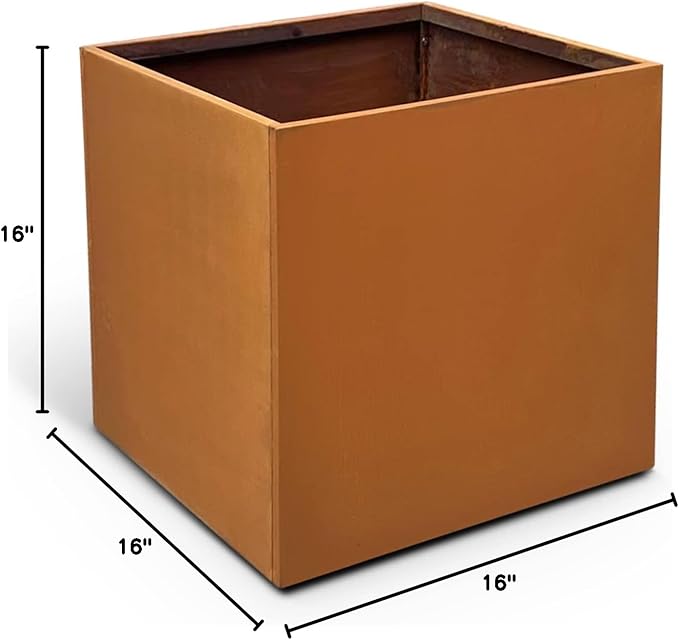 Corten Steel Planter Box Metal Planters Square Outdoor Steel Planter Cube Rustic Flower Pot 16 Inch Integral Durable Antique for Commercial Residential Garden Patio Deck and Backyard-Ruum Studio Home