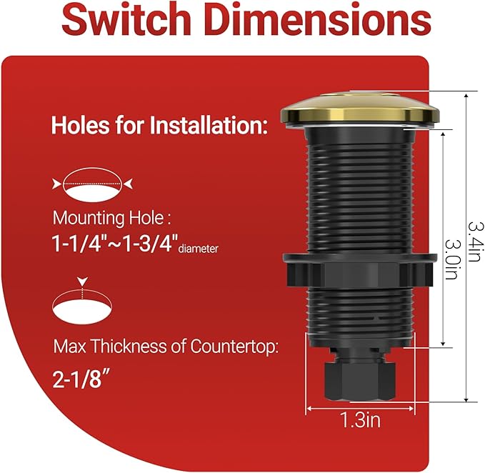APIELE Garbage Disposal Air Switch Kit, Sink Top Push Button Switch for Food Waste Disposer, UL Listed 3.6" Long On/Off Air Button (Matte Rose Gold)-Ruum Studio Home