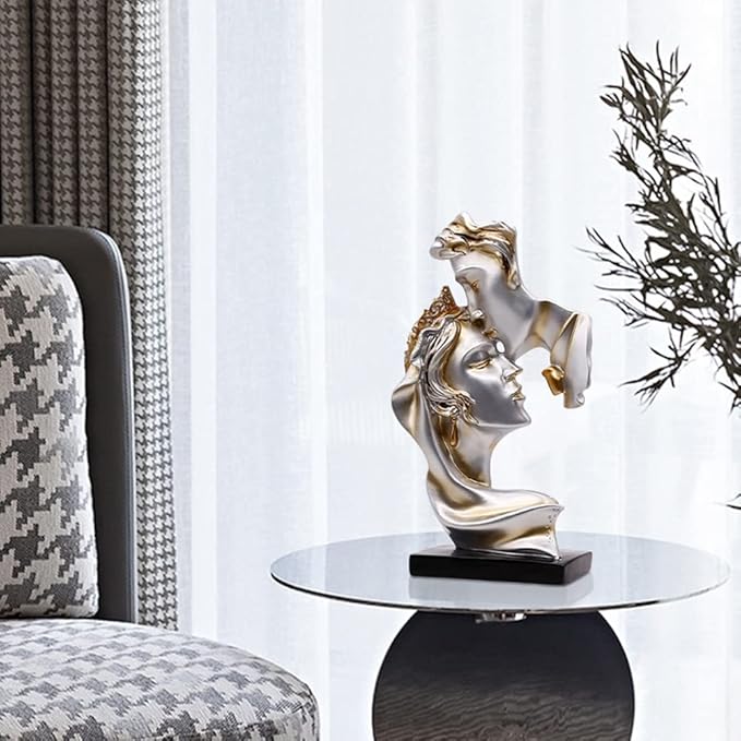 Couples Kiss Sculpture,Abstract Art Couple Sculpture Home Furnishing Resin Statue Decoration Romantic Statue Used for Home Decoration, Wedding, Gift. (Grey)-Ruum Studio Home