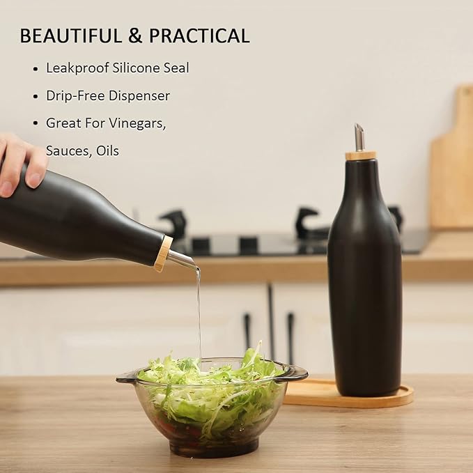 HOMCDALY Ceramic Olive Oil Dispenser for Kitchen, Stoneware 16oz Oil and Vinegar Bottles Dispenser, Kitchen Dispenser Bottle for EVOO Vinegar Syrups, Modern Farmhouse Design(B)-Ruum Studio Home