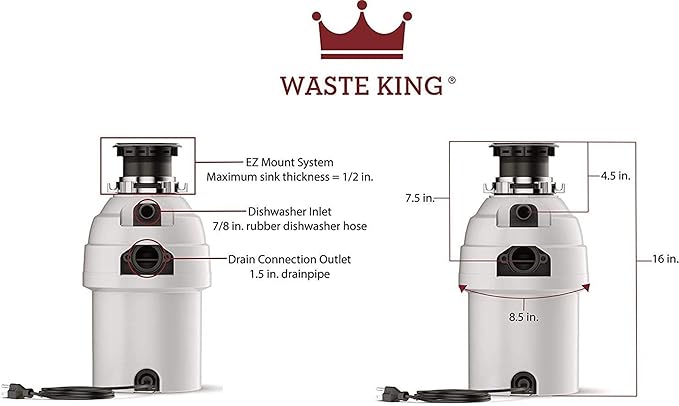 Waste King Garbage Disposal for Kitchen Sink with Power Cord, Food Waste Disposer, L-8000-Ruum Studio Home