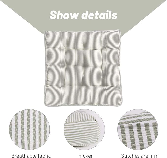 Tiita Chair Cushions 22"x22" Square Windows Pad for Adults Seating Pillows Set of 2, Green-Ruum Studio Home