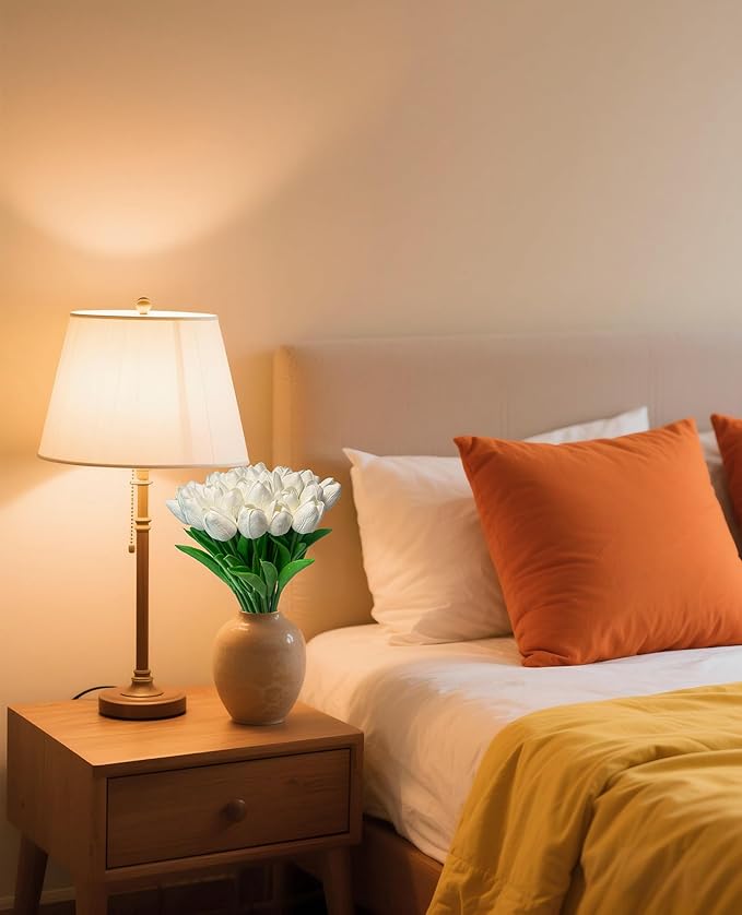 15pcs White Tulips PU Artificial Flowers Real Touch Fake Tulips for Spring Easter Home Kitchen Wedding Bouquet Bulk Mother's Gift Day Decorations-Ruum Studio Home