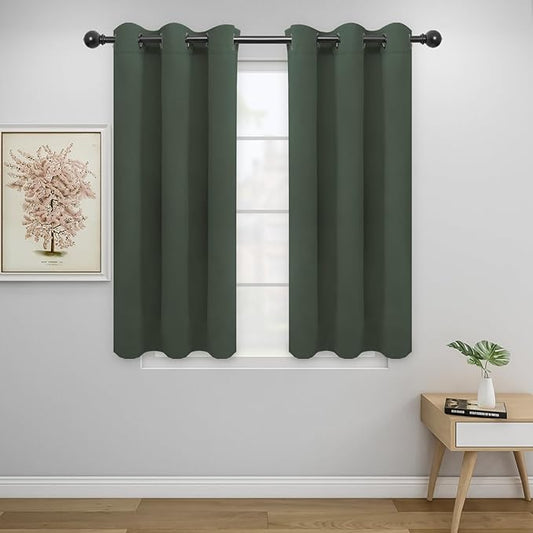 Easy-Going Blackout Curtains for Bedroom, Solid Thermal Insulated Grommet and Noise Reduction Window Drapes, Room Darkening Curtains for Living Room, 2 Panels (34x45 in, Greyish Green)-Ruum Studio Home