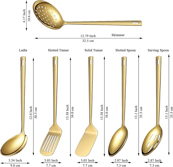 Evanda Gold Kitchen Utensils Set 6pcs, Titanium Plating Stainless Steel Cooking Utensils Set, Heavy Duty Kitchen Tools Spatulas Set, Home Essentials Kitchen Gadgets Accessories-Ruum Studio Home