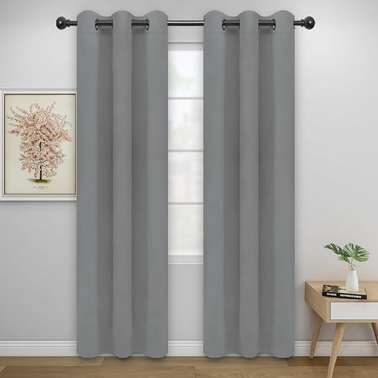 Easy-Going Blackout Curtains for Bedroom, Solid Thermal Insulated Grommet and Noise Reduction Window Drapes, Room Darkening Curtains for Living Room, 2 Panels (34x84 in, Light Gray)-Ruum Studio Home
