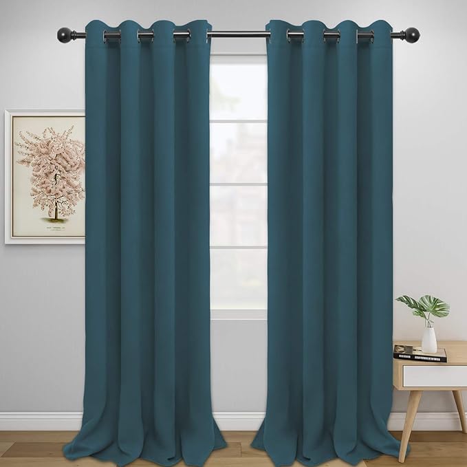 Easy-Going Blackout Curtains for Bedroom, Solid Thermal Insulated Grommet and Noise Reduction Window Drapes, Room Darkening Curtains for Living Room, 2 Panels (52x96 in,Bluestone)-Ruum Studio Home