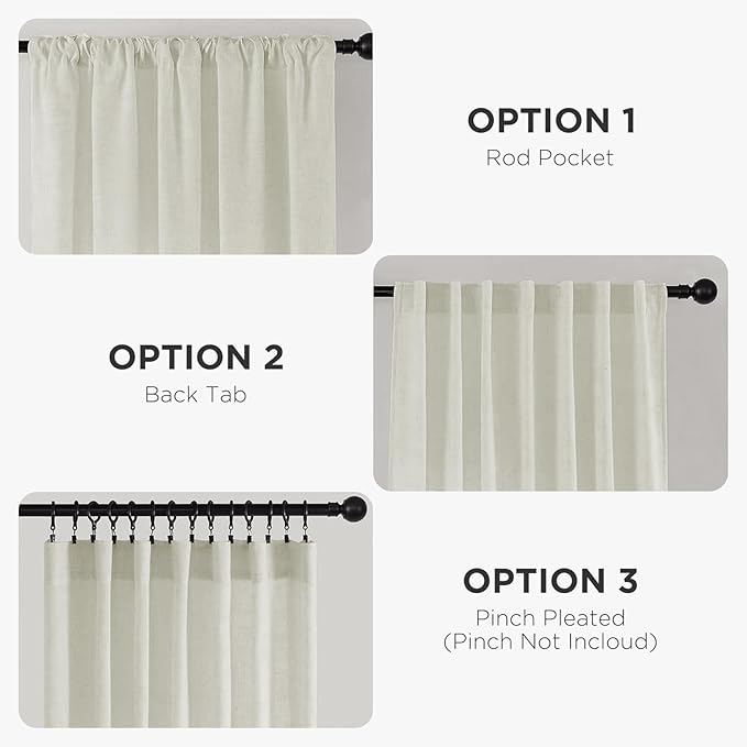 Joydeco Linen Curtains 96 Inch Length 2 Panel Sets,Light Filtering Curtains for Bedroom 52 Inch Wide Living Room Drapes with Back Tabs & Rod Pockets (W52 x L96 Inch, Oatmeal)-Ruum Studio Home