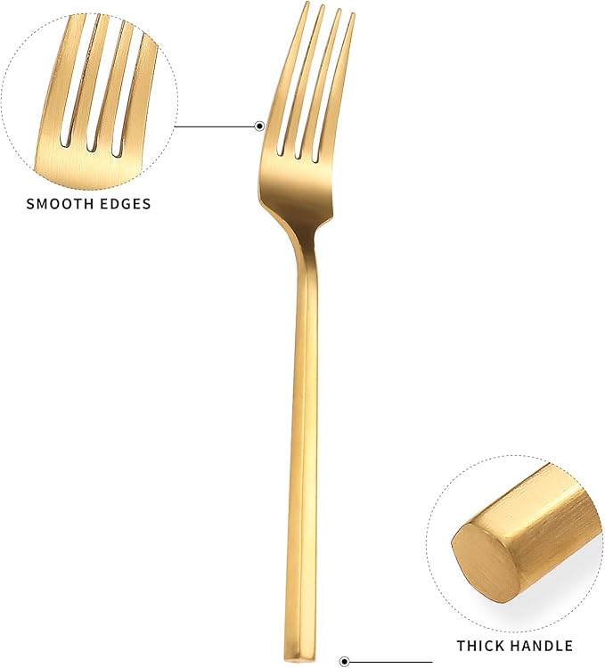 Matte Silverware Set Gold Flatware Set with Hexagon Handle 20 Pieces 18/0 Stainless Steel Cutlery Set Wedding Housewarming Gift Service for 4 (Matt gold)-Ruum Studio Home